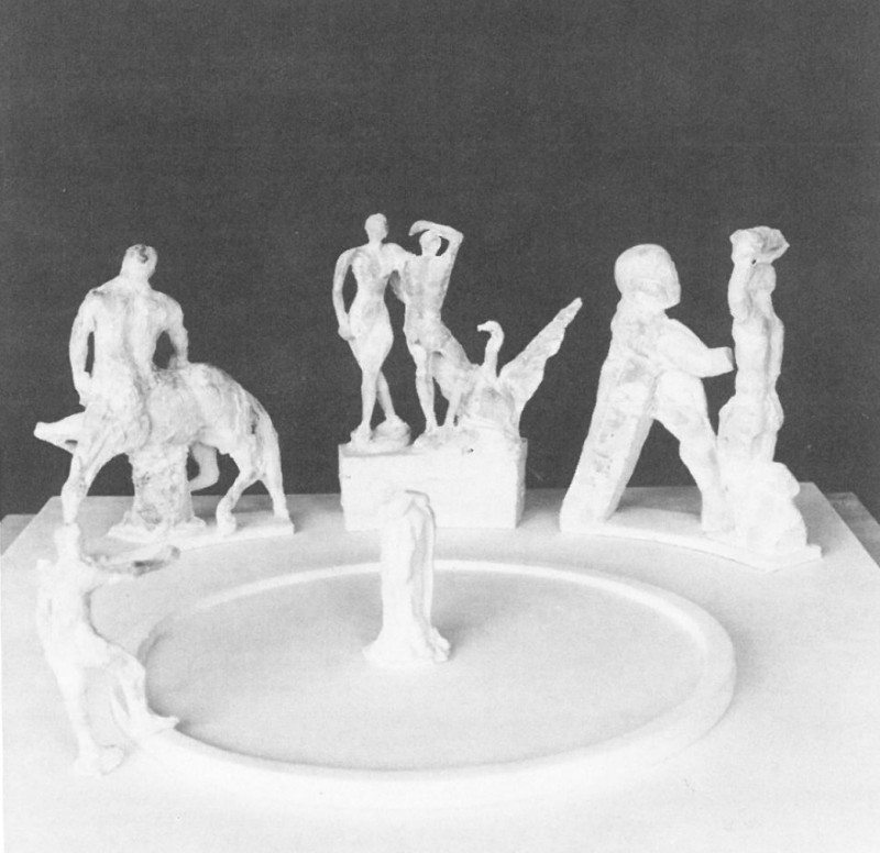 Modell eines Brunnens mit Figuren